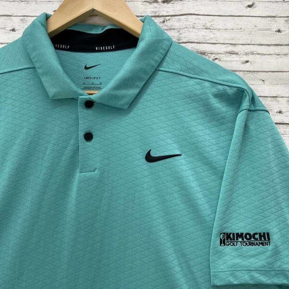 Nike Golf Polo Shirt Men XL Teal Green Diamond Texture Kimochi Tournament